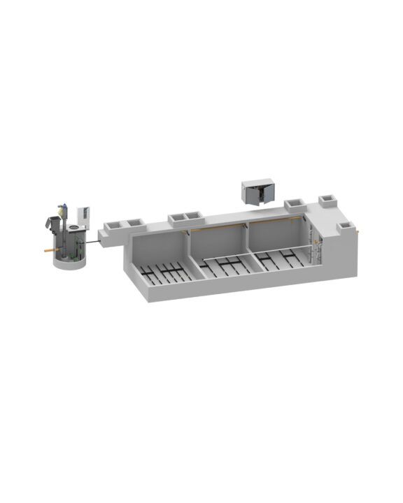 Querschnitt der modularen AQUATO ORKA Kläranlage in Rechteckbauweise.