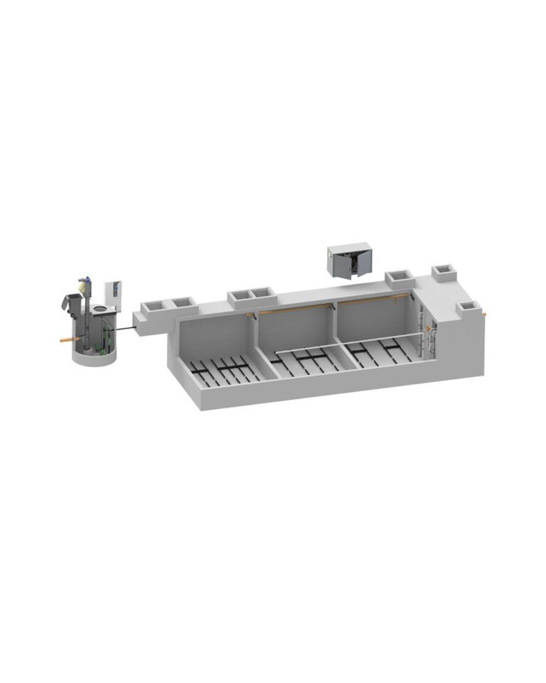 Querschnitt der modularen AQUATO ORKA Kläranlage in Rechteckbauweise.