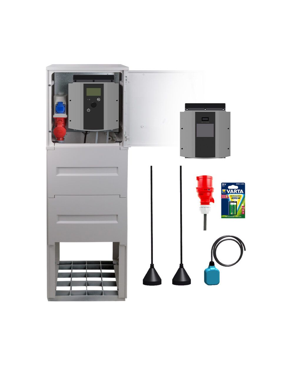 Die Steuerungstechnik für die Jung Pumpen PKS 800 & MultiCut, inklusive Schaltschrank, Schwimmerschaltern und Zubehör.