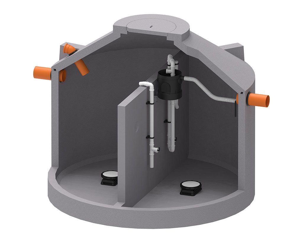 Querschnitt der AQUATO STABI-KOM im Betonbehälter, der das Funktionsprinzip des SSB®-Verfahrens darstellt.